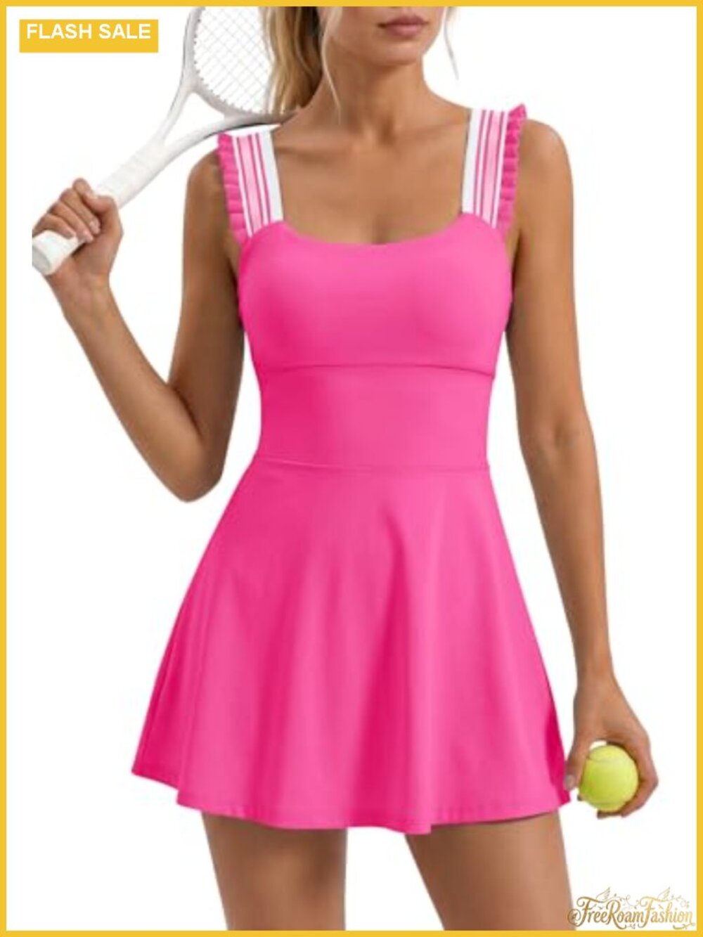 Tennis Dress with Shorts and Built-in Bra Sleeveless Scoop Neck Fit & Flare